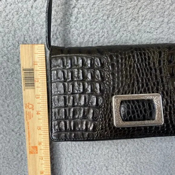 VTG Brighton Black Croc Leather Crossbody Clutch Purse Organizer Wallet Vintages - Picture 3 of 14